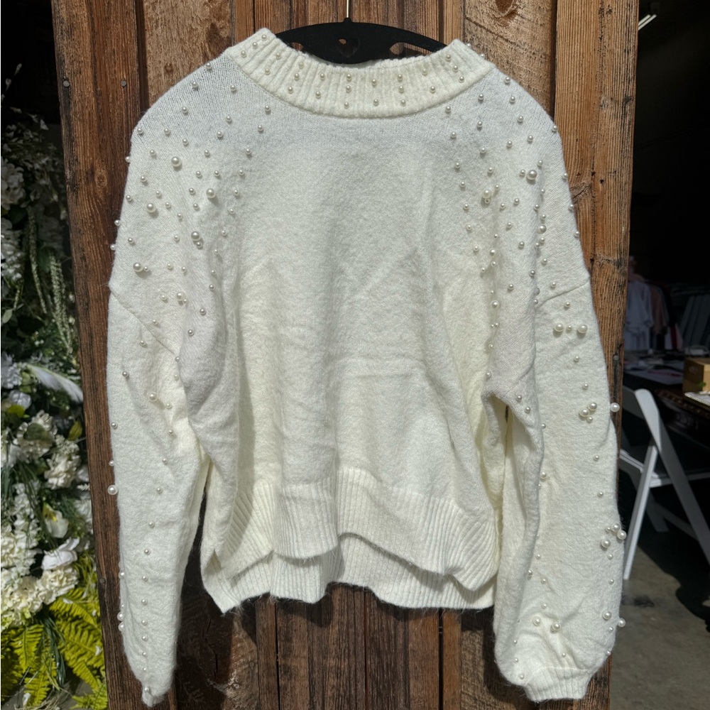 Sincerely Jules Cream Pearl-Embellished Sweater
